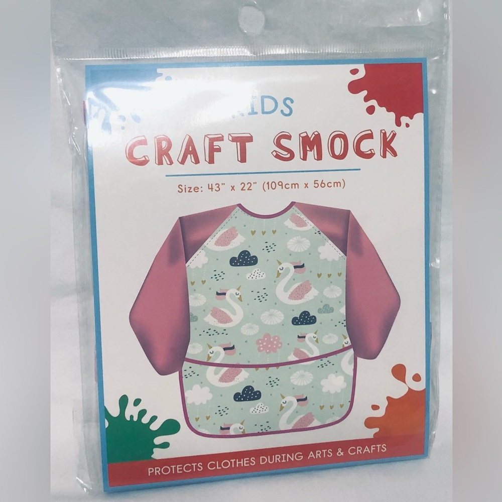 Kids Craft smock geeses graphics adjustable tie band pink. Size 43” X 22”